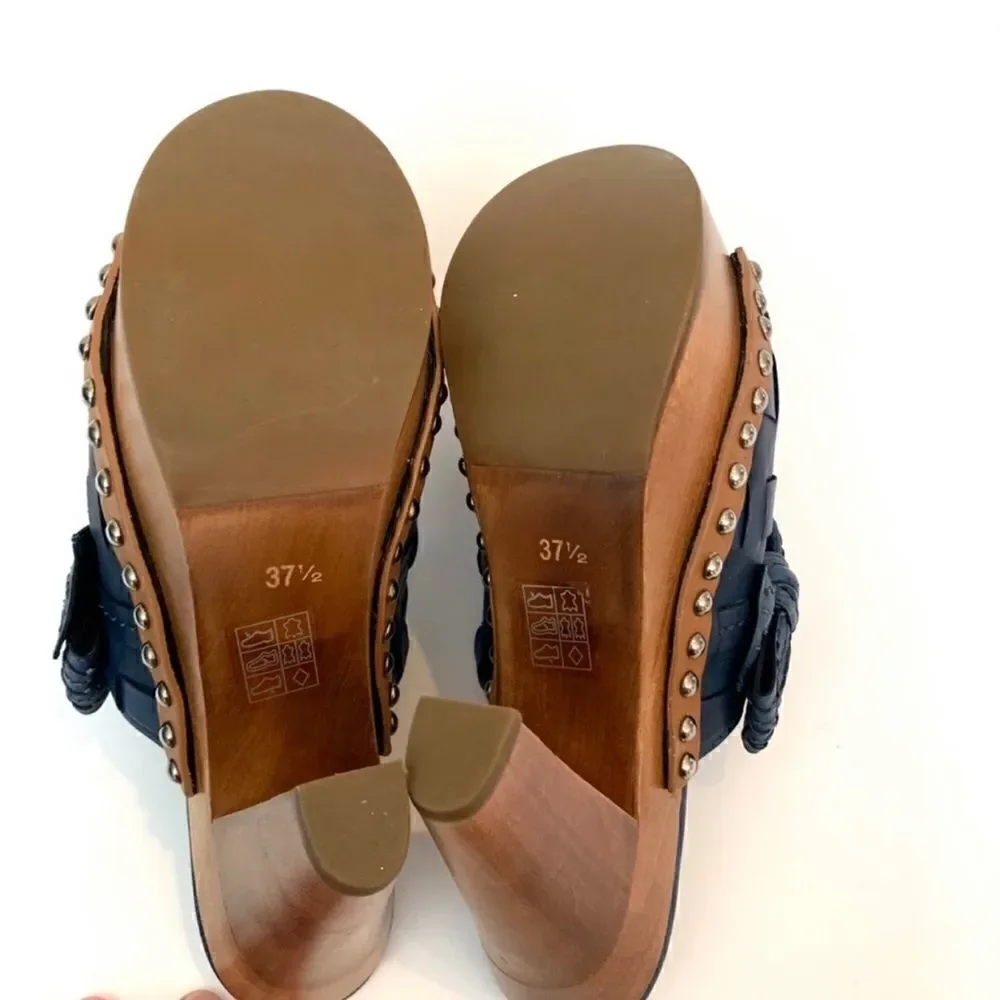 NEW! Miu Miu Blue Leather Platform Sandals Sz 7.5